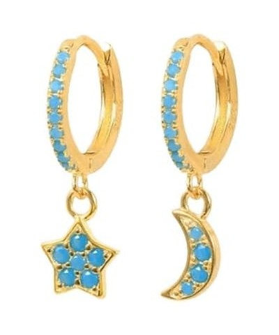 925 Sterling Silver Needle Fashion Hoop Earrings for Women Blue Pendant 18K Gold Earrings -D3011 LN0638-9 $9.00 Earrings