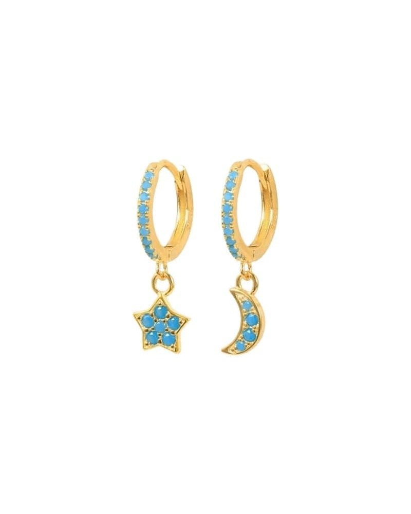 925 Sterling Silver Needle Fashion Hoop Earrings for Women Blue Pendant 18K Gold Earrings -D3011 LN0638-9 $9.00 Earrings