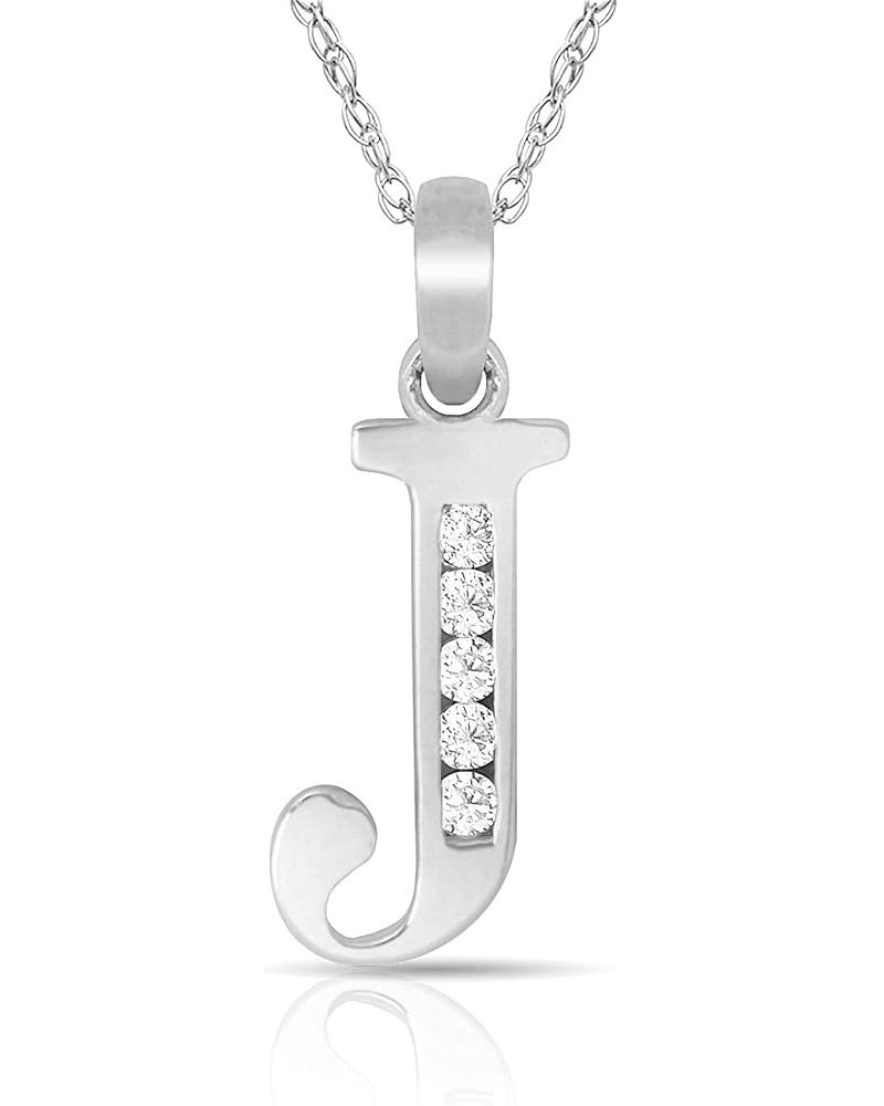 Solid 14k White Gold 18-Inch Small Channel-set (A-Z) Cubic Zirconia Initial Pendant Necklace (7mm x 14mm) Initial: J $50.82 N...