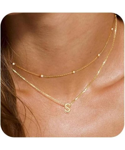 Layered Initial Ncklaces for Women Girls 14K Gold Plated Dainty Initial Necklaces Tiny Cute Name Necklaces Personalized Initi...