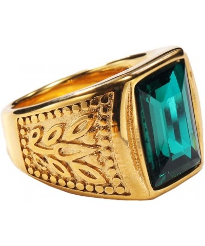 Women Men's Flower Gemstone Ring Stainless Steel Vintage Diamond Jewelry Gold Green $8.69 Rings