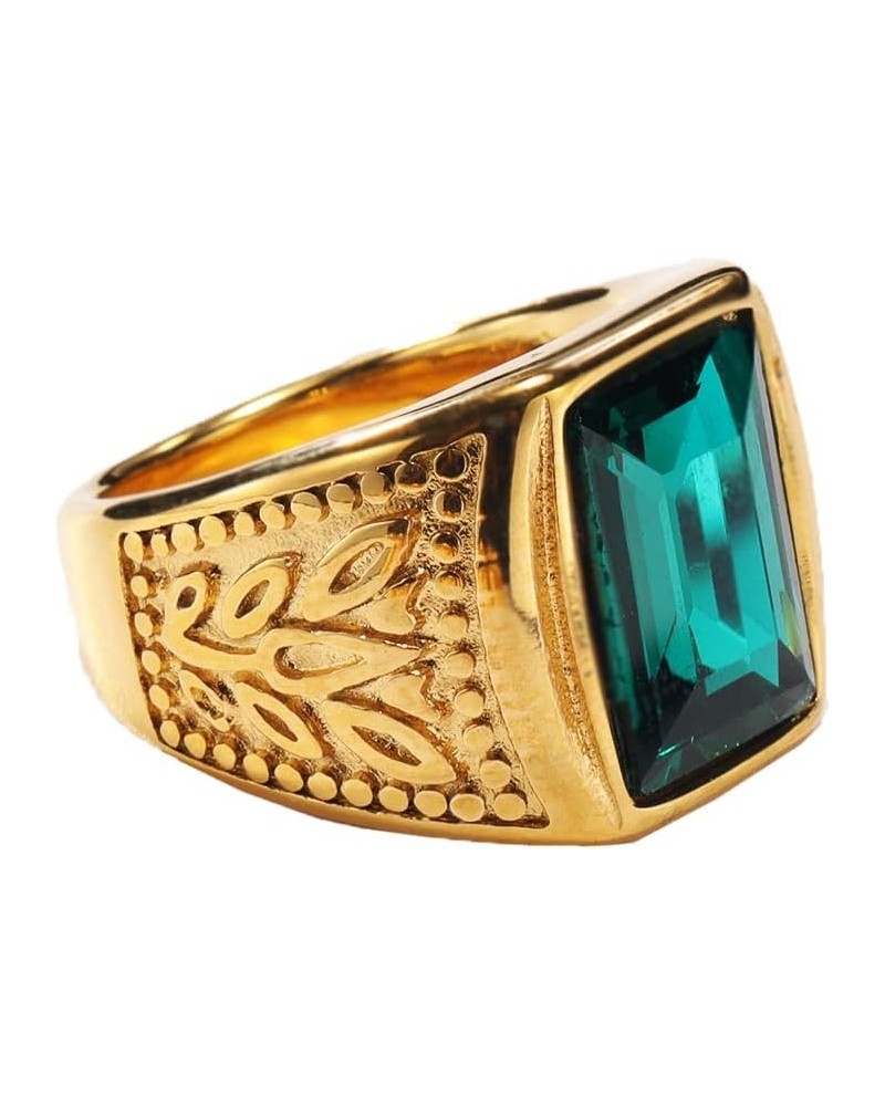 Women Men's Flower Gemstone Ring Stainless Steel Vintage Diamond Jewelry Gold Green $8.69 Rings