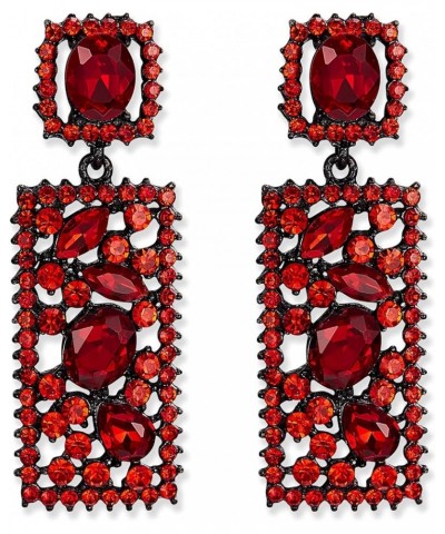 Rectangle Earrings Rhinestone Crystal Geometric Statement Drop Dangle Chandelier Earrings Red Black-Tone $10.70 Earrings