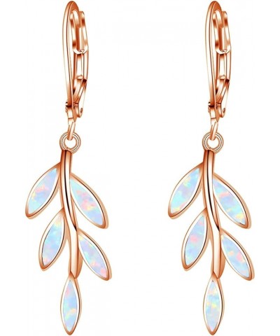 Opal Dangle Drop Earrings White Gold or Rose Gold Plated Opal Jewelry for Women Girls Wedding Earrings c.Leaf-Pink $10.19 Ear...