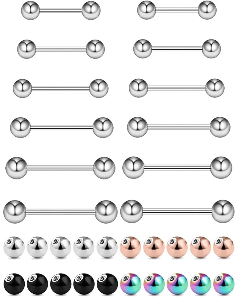 14G 16G Long Tongue Rings Nipple Piercing Jewelry Surgical Steel Tongue Barbell Body Piercing Jewelry Bars Length 12mm 14mm 1...