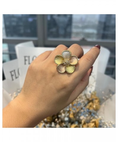 Tricolor Gold Flower Rings for Women 18k Gold Plated Fashion Crystal Setting Statement Ring Gift $12.60 Rings