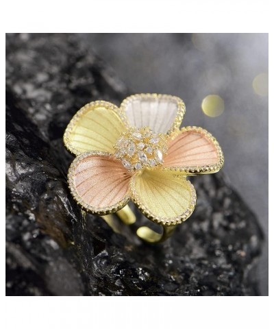 Tricolor Gold Flower Rings for Women 18k Gold Plated Fashion Crystal Setting Statement Ring Gift $12.60 Rings