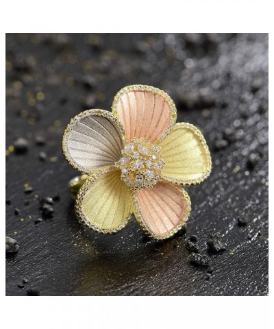 Tricolor Gold Flower Rings for Women 18k Gold Plated Fashion Crystal Setting Statement Ring Gift $12.60 Rings