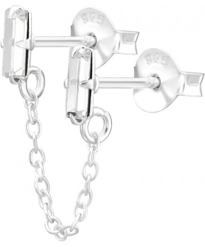 925 Sterling Silver Crystal Baguette Double Stud Earrings with Connecting Chain $11.39 Earrings