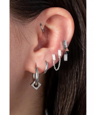 925 Sterling Silver Crystal Baguette Double Stud Earrings with Connecting Chain $11.39 Earrings