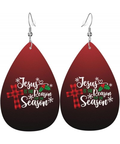 Christmas Christian Nativity Scene Pattern Earrings Faux Leather Dangle Earrings Teardrop Earrings Decor Jesus Is The Reason ...