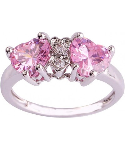 925 Sterling Silver Plated 3 Heart Shape Filled Ruby Spinel Forever Love Wedding Ring for Women US7 C_Pink $4.55 Others