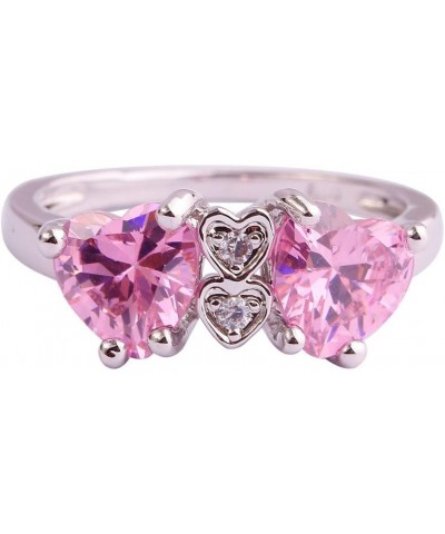 925 Sterling Silver Plated 3 Heart Shape Filled Ruby Spinel Forever Love Wedding Ring for Women US7 C_Pink $4.55 Others