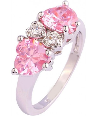 925 Sterling Silver Plated 3 Heart Shape Filled Ruby Spinel Forever Love Wedding Ring for Women US7 C_Pink $4.55 Others