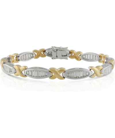 Two Tone X Link Baguette Cubic Zirconia Bracelet, 7.5 $14.35 Bracelets