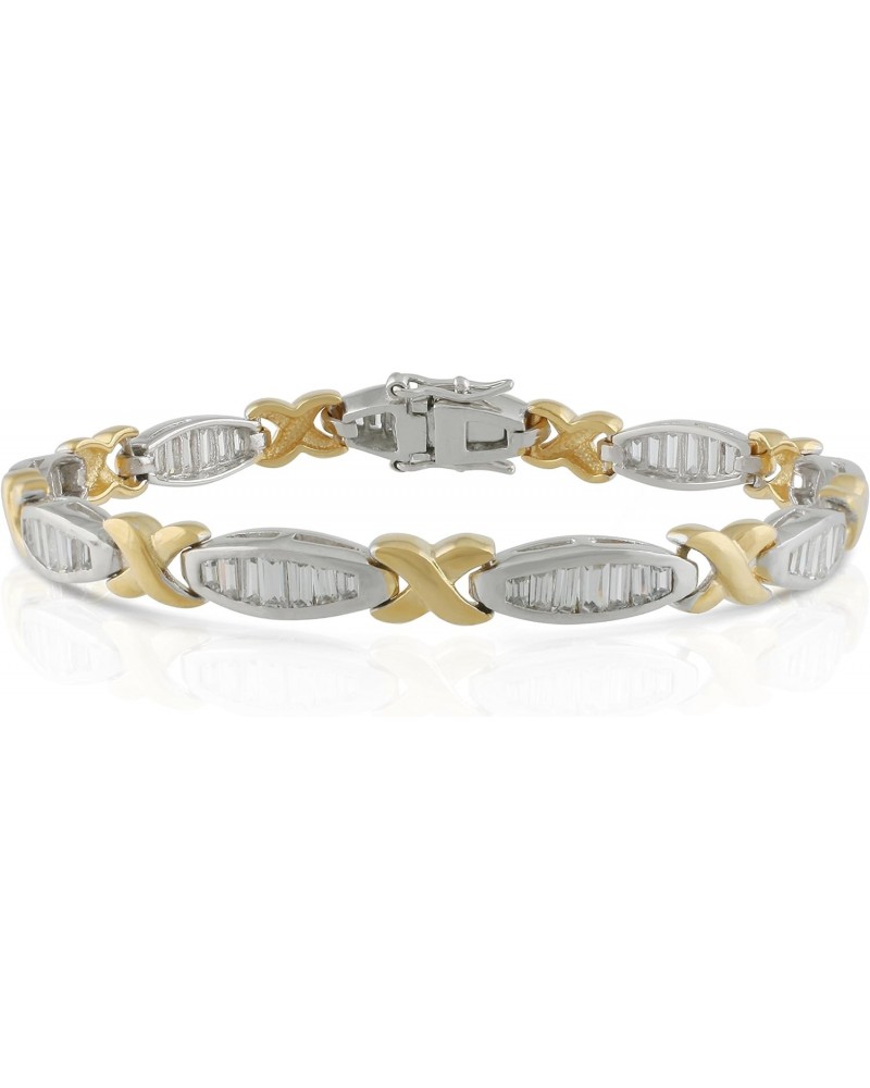 Two Tone X Link Baguette Cubic Zirconia Bracelet, 7.5 $14.35 Bracelets