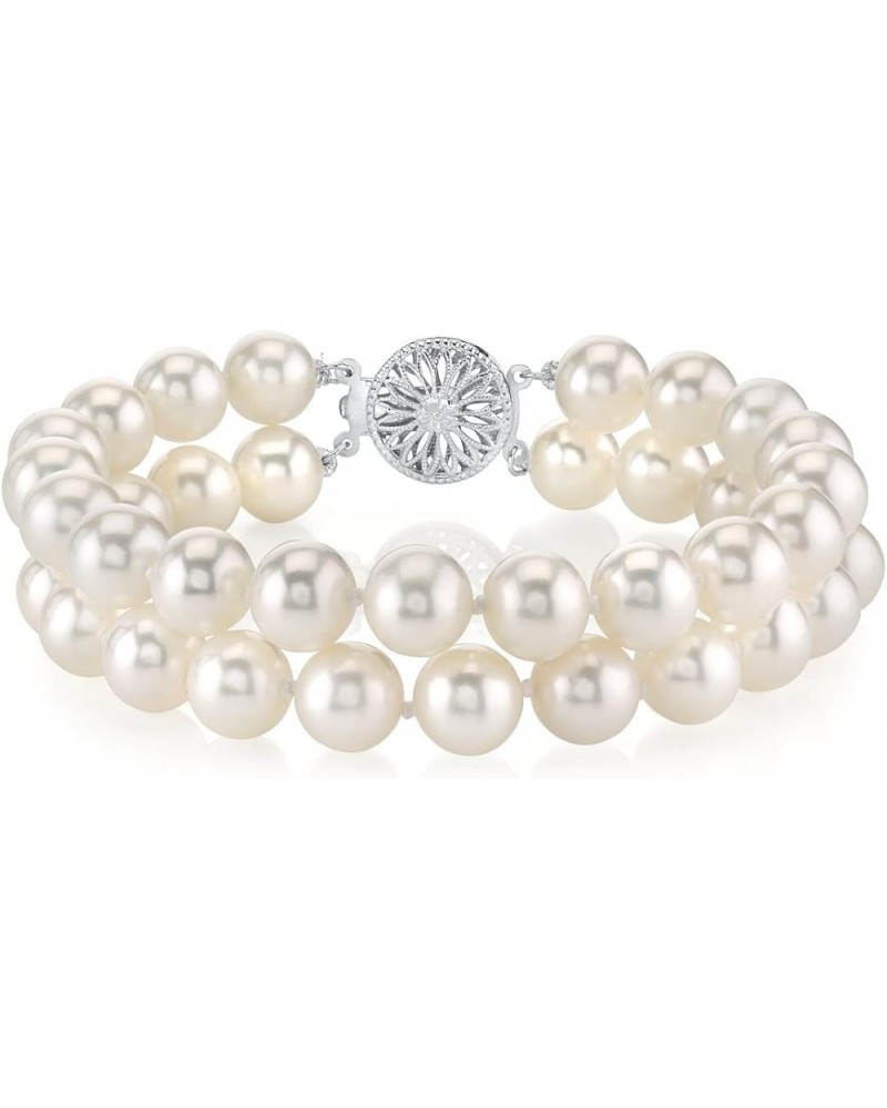 Sterling Silver AAAA Quality Round White Freshwater Cultured Pearl Double Strand Bracelet for Women 9.0 Inches 7.0mm $109.44 ...