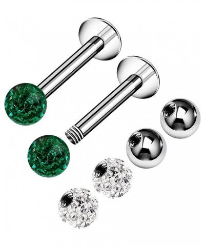 2PCS Surgical Steel Labret 16g 5/16 8mm 3mm Monroe Tragus Cartilage Spiderbite Earrings Piercing Jewelry Pick Size G:Emerald-...