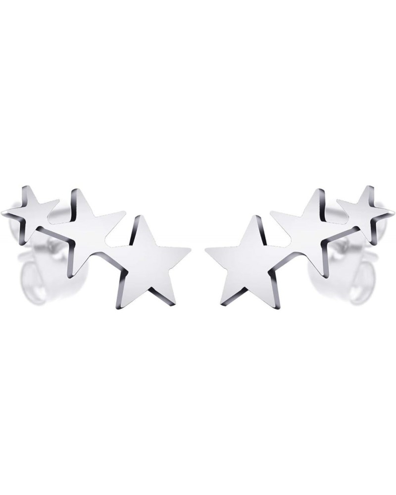 Cute Small Tiny Triple Stars Stud Earrings for Girls & Women Silver $9.89 Earrings