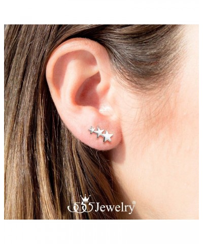 Cute Small Tiny Triple Stars Stud Earrings for Girls & Women Silver $9.89 Earrings