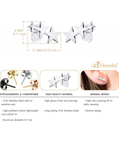 Cute Small Tiny Triple Stars Stud Earrings for Girls & Women Silver $9.89 Earrings