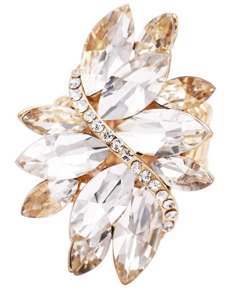 Women's Dazzling Crystal Marquis Leaf Cluster Statement Stretch Cocktail Ring Clear Crystal/Gold Tone $13.76 Rings