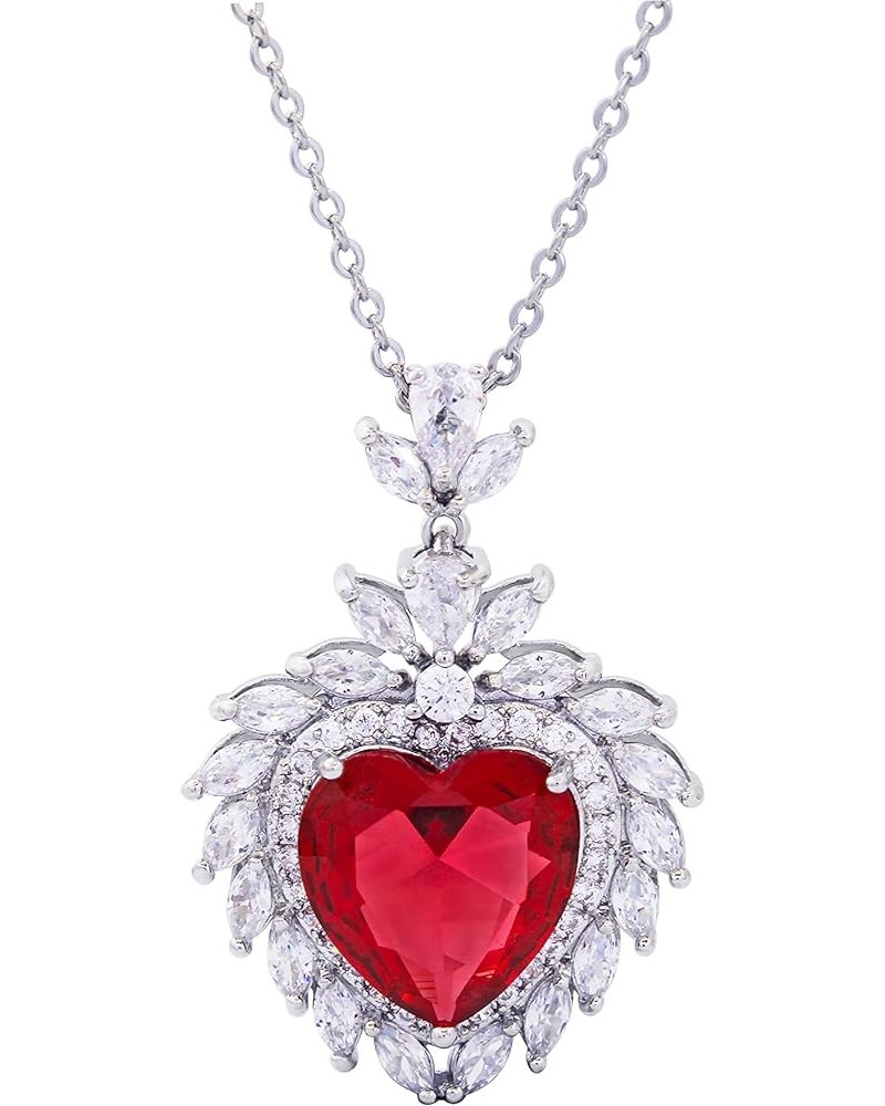 Platinum Plated AAA Zircon Pendant Necklace Birthstone Crystal Jewelry Gifts for Classy Women Heart-Red $10.63 Necklaces