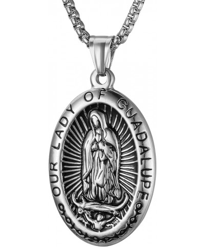 Virgin Mary Necklace,Our Lady of Guadalupe Necklace for Men and Women with 3MM 22" + 2" Chain Necklace Sliver $10.79 Necklaces