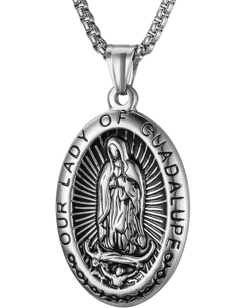 Virgin Mary Necklace,Our Lady of Guadalupe Necklace for Men and Women with 3MM 22" + 2" Chain Necklace Sliver $10.79 Necklaces