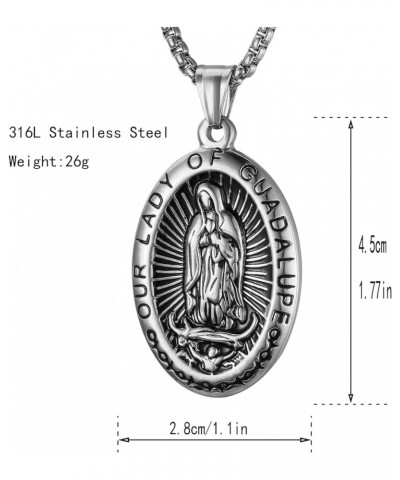 Virgin Mary Necklace,Our Lady of Guadalupe Necklace for Men and Women with 3MM 22" + 2" Chain Necklace Sliver $10.79 Necklaces