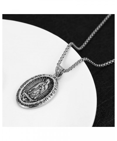 Virgin Mary Necklace,Our Lady of Guadalupe Necklace for Men and Women with 3MM 22" + 2" Chain Necklace Sliver $10.79 Necklaces