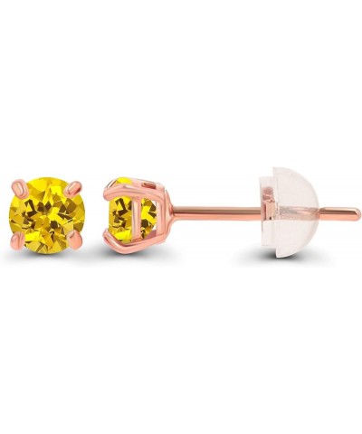 Solid 14K Gold 3mm Round Prong Set Hypoallergenic Genuine Petite Birthstone Stud Earrings Created Yellow Sapphire Rose Gold $...