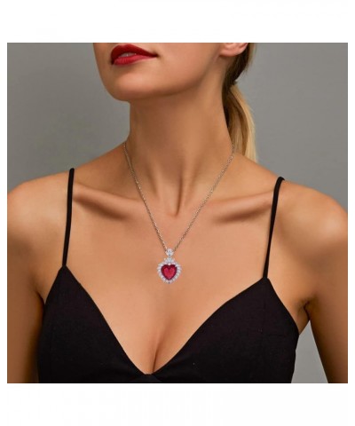 Platinum Plated AAA Zircon Pendant Necklace Birthstone Crystal Jewelry Gifts for Classy Women Heart-Red $10.63 Necklaces