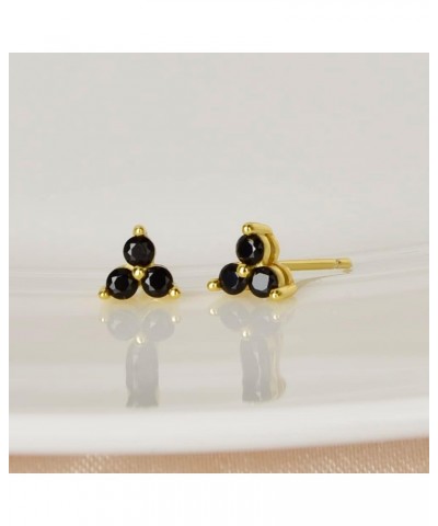 Silver 3 Leaf Clover Flower Earrings Cz Turquoise 18k Gold Plated Triangle Triple Three Stone Stud Earrings Black Cz $10.61 E...