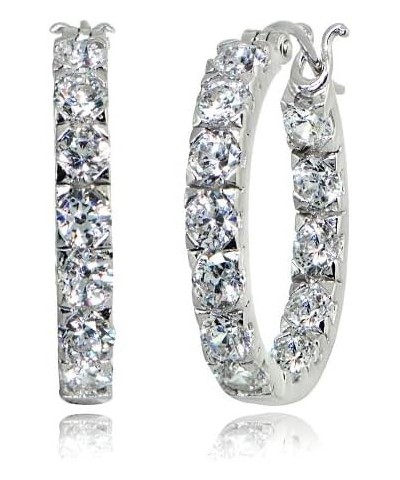 Sterling Silver Polished 3mm Inside Out Round AAA Cubic Zirconia Hoop Earrings, 20mm or 25mm 20 Millimeters $23.59 Earrings