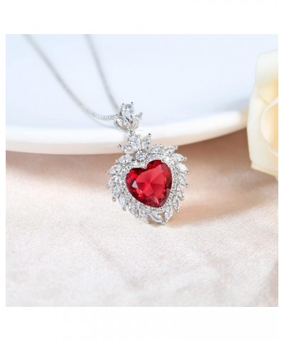 Platinum Plated AAA Zircon Pendant Necklace Birthstone Crystal Jewelry Gifts for Classy Women Heart-Red $10.63 Necklaces