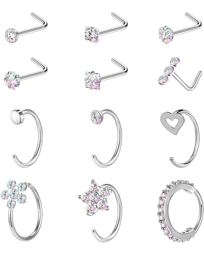 12PCS 20G 18G Nose Piercing Kit Nose Rings Hoops Surgical Steel L Shape Nose Studs for Nose Rings for Women Silver Gold Nose ...