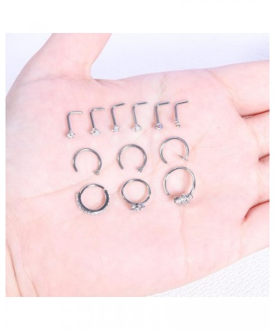 12PCS 20G 18G Nose Piercing Kit Nose Rings Hoops Surgical Steel L Shape Nose Studs for Nose Rings for Women Silver Gold Nose ...