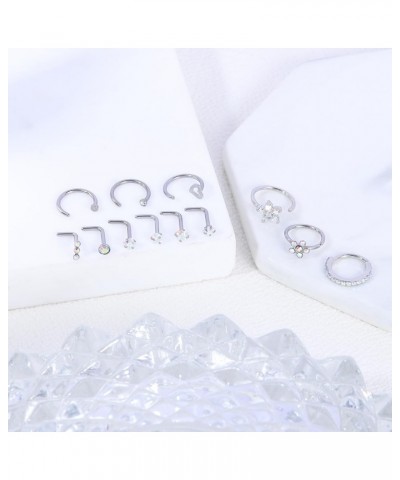 12PCS 20G 18G Nose Piercing Kit Nose Rings Hoops Surgical Steel L Shape Nose Studs for Nose Rings for Women Silver Gold Nose ...