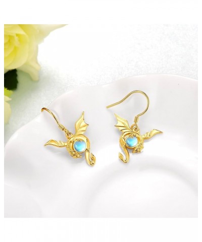 Dragon Earrings for Women 925 Sterling Silver Moonstone Dragon Earrings Dragon Jewelry Gifts for Girls Mom Daughter Gold Drag...