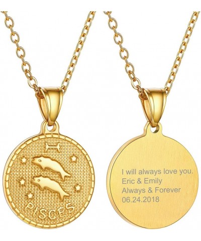 Gold Zodiac Necklace for Women Men, Constellation Coin Horoscope Astrology Pendant Necklaces Lucky Jewelry Personalized- 12. ...