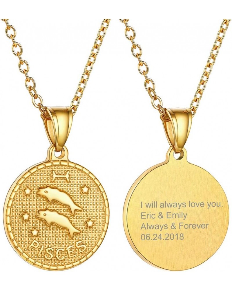 Gold Zodiac Necklace for Women Men, Constellation Coin Horoscope Astrology Pendant Necklaces Lucky Jewelry Personalized- 12. ...