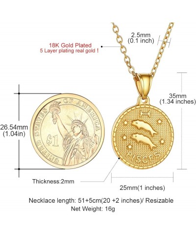 Gold Zodiac Necklace for Women Men, Constellation Coin Horoscope Astrology Pendant Necklaces Lucky Jewelry Personalized- 12. ...