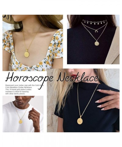 Gold Zodiac Necklace for Women Men, Constellation Coin Horoscope Astrology Pendant Necklaces Lucky Jewelry Personalized- 12. ...