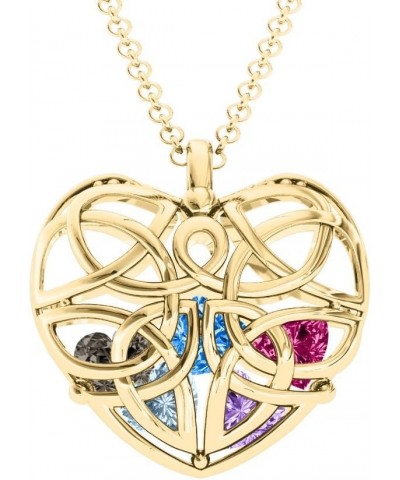 14K Gold Celtic Trinity Knot Caged Heart Pendant with Personalized Birthstones by JEWLR 18.0 Inches Yellow Gold $212.16 Neckl...