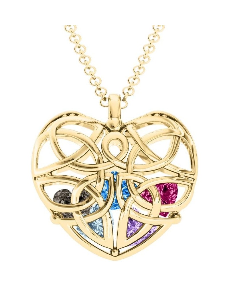 14K Gold Celtic Trinity Knot Caged Heart Pendant with Personalized Birthstones by JEWLR 18.0 Inches Yellow Gold $212.16 Neckl...