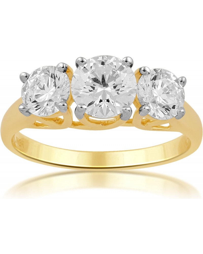 10K Yellow Gold 6.25 MM and 5 MM Round Cubic Zirconia 3 Stone Anniversary Ring $80.36 Rings