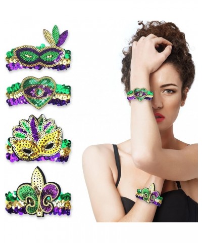 4 PCS Mardi Gras Bracelet Glitter Green Purple Sequins Bracelets Style 1：Mardi Gras Bracelet $7.40 Bracelets