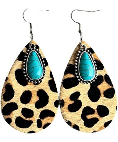 Western Cowgirl Cowboy Earrings Lightweight Bohemian Turquoise Cow Leopard Print Wood Teardrop Dangle Earrings for Women Girl...