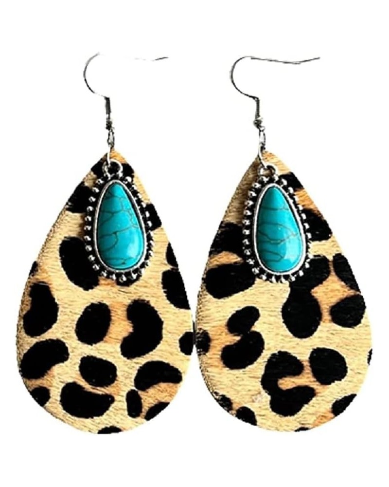 Western Cowgirl Cowboy Earrings Lightweight Bohemian Turquoise Cow Leopard Print Wood Teardrop Dangle Earrings for Women Girl...